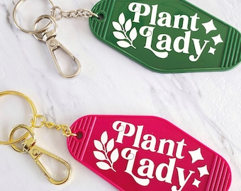 Plant Lady Motel Keychain, Plant Nerd Custom Keychain Wristlet for Her,  Key fob for Women, Funny New Car Gift, Succulent lover Present