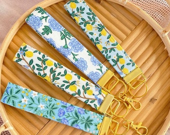 Floral Rifle Paper Co Wristlet Keychain, Gold Key Fob Wristlet, Boho Keychain Wristlet Lanyard, Modern keychain for woman, New Car Gift