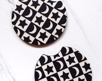 Moon and Stars Car Coasters set of 2, New Car Gift for Her, Checker Cup Holder, Cute Bow Car Accessories, Smiley Face Accessories