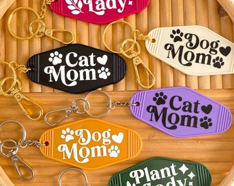 Cat Mom Motel Keychain, Dog lover Custom Keychain Wristlet for Her, Dog Key fob for Women, Funny New Car Gift, New Dog Present
