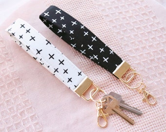 Black Wristlet Keychain, Gold Key Fob Wristlet, Keychain Wristlet Lanyard, Modern keychain for woman, Boho Keyfob Car Accessories