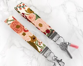 Rifle Paper Co Floral Key Fob Wristlet for Women, Girly Keychain, Keychain Wristlet, Gift for Her