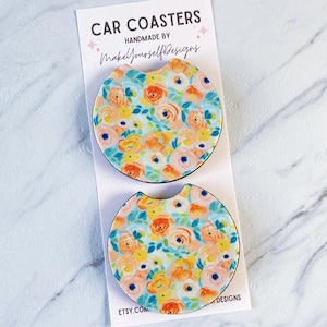 Floral Car Coasters set of 2, New Car Gift for Her, Preppy Cup Holder, Cute Car Accessories, Aesthetic Car Decor, Girl Stocking Stuffers