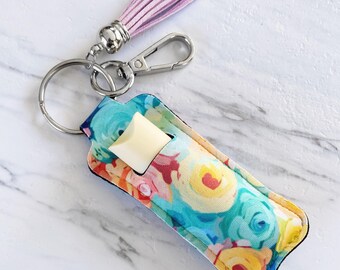 Daisy Lip balm Holder Keychain, Girly Chapstick Key Fob, Boho Lipstick Keychain, Gift for Her, Flower Lanyard Keychain, Stocking Stuffer
