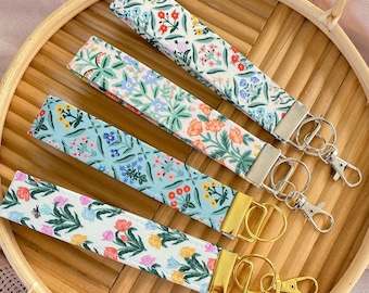 Rifle Paper Co Floral Wristlet Keychain, Gold Key Fob Wristlet, Keychain Wristlet Lanyard, Modern keychain for woman, New Car Gift for Woman