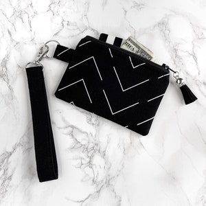 Wristlet Wallet for Women, Small Black Wristlet Keychain, Modern Wallet Key Fob, Key Lanyard Car Accessories, Vegan Wallet