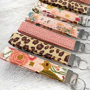 Floral Wristlet Keychain, Rifle Paper Co Girly Keychain for Women, Modern Key Fob Wristlet Lanyard, Gift for Her, Gold Keychain Wristlet