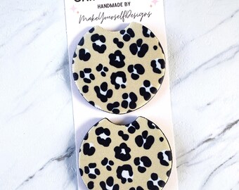 Checker Car Coasters set of 2, New Car Gift for Her, Retro Cup Holder, Cute Car Accessories, Smiley Print Car Decor, Girl Stocking Stuffers