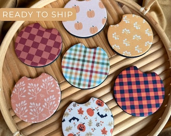 Fall Floral Car Coasters, Neoprene Cup Holder Accessories (Set of 2)