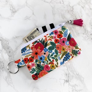 Rifle Paper Co Wallet for Women, Small Minimalist Keychain Wallet, Floral Boho Vegan Wallet, Keychain Card Holder, Gift for Her, Coin Purse