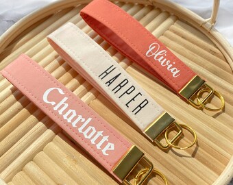 Personalized Name Keychain Wristlet for Women, Cute Sweet Sixteen Key Fob Gift, Monogram Key Lanyard for Her
