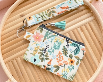 Keychain Wallet Wristlet for Women, Rifle Paper Co Wallet, Keychain Card Holder Wristlet, Floral Vegan Small Wallet, Coin Purse Gift for Her