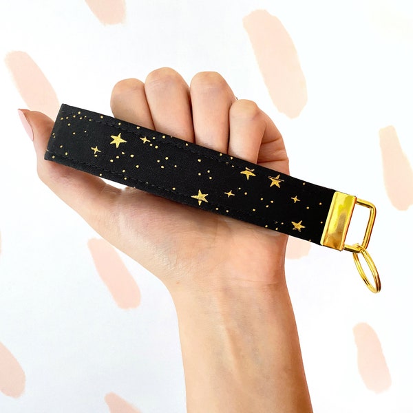 Wristlet Keychain, Gold Key Fob Wristlet, Star Keychain Wristlet Lanyard, Modern keychain for woman, Rifle Paper Co Boho Keyfob