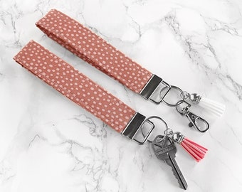 Key Fob Wristlet, Polka Dot Keychain Wristlet Lanyard, Modern keychain for woman, Boho Mauve Keyfob