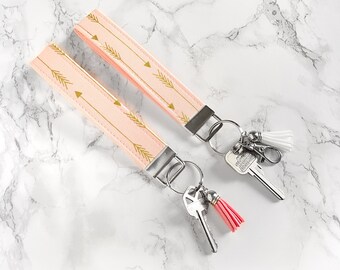 Wristlet Keychain, Pink Arrow Key Fob Wristlet, Keychain Wristlet Lanyard, Modern keychain for woman, Boho Keyfob