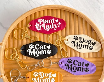 Cat Mom Motel Keychain, Dog lover Custom Keychain Wristlet for Her, Dog Key fob for Women, Funny New Car Gift, New Dog Present