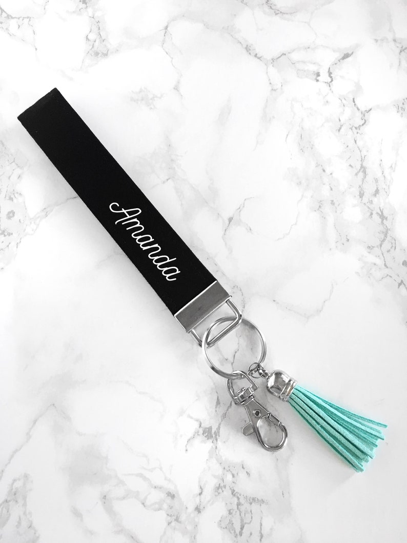 Black Personalized Wristlet Keychain Gift for Her Etsy