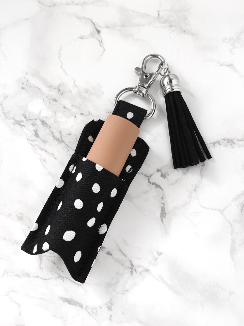Polka Dot Chapstick Holder Keychain Black Lip Balm Holder Etsy