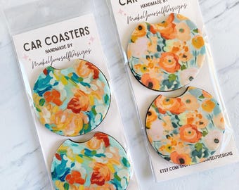 Floral Car Coasters set of 2, New Car Gift for Her, Preppy Cup Holder, Cute Car Accessories, Aesthetic Car Decor, Girl Stocking Stuffers