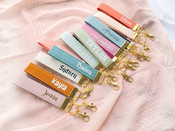 Personalized Name Keychain Wristlet for Women, Cute Sweet Sixteen Key Fob Gift, Monogram Key Lanyard for Her, Christmas Gift for Her