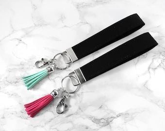 Black Key Wristlet for Her, Wristlet for Woman, Black Keychain Wristlet, Girly Keychain, Womens Wristlet