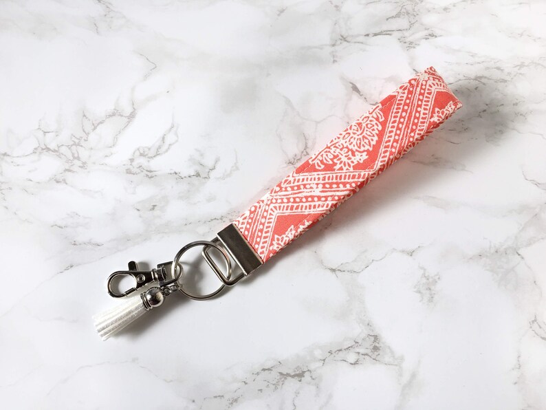 Orange Wristlet Keychain Coral Key Fob Wristlet Keychain Etsy