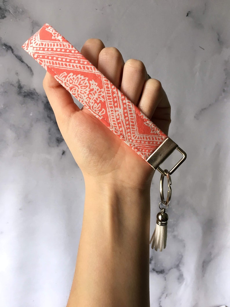 Orange Wristlet Keychain Coral Key Fob Wristlet Keychain Etsy