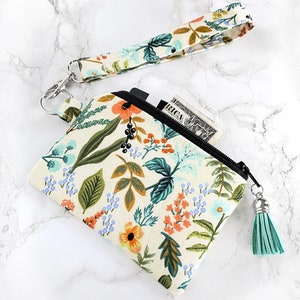 Keychain Wallet Wristlet for Women, Rifle Paper Co Wallet, Keychain Card Holder Wristlet, Floral Vegan Small Wallet, Coin Purse