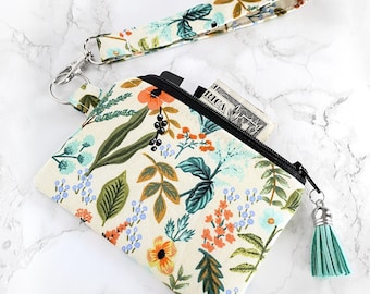 Keychain Wallet Wristlet for Women, Rifle Paper Co Wallet, Keychain Card Holder Wristlet, Floral Vegan Small Wallet, Coin Purse