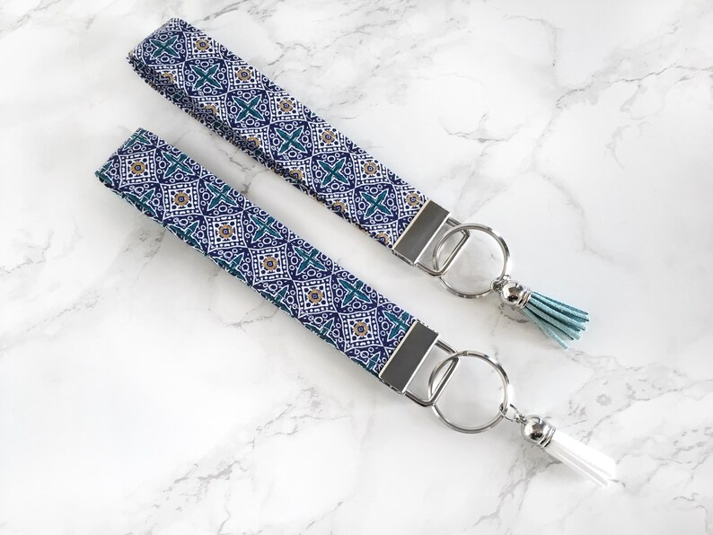 Mosaic Wristlet Keychain for Her Blue and Gold Key Chains for Etsy