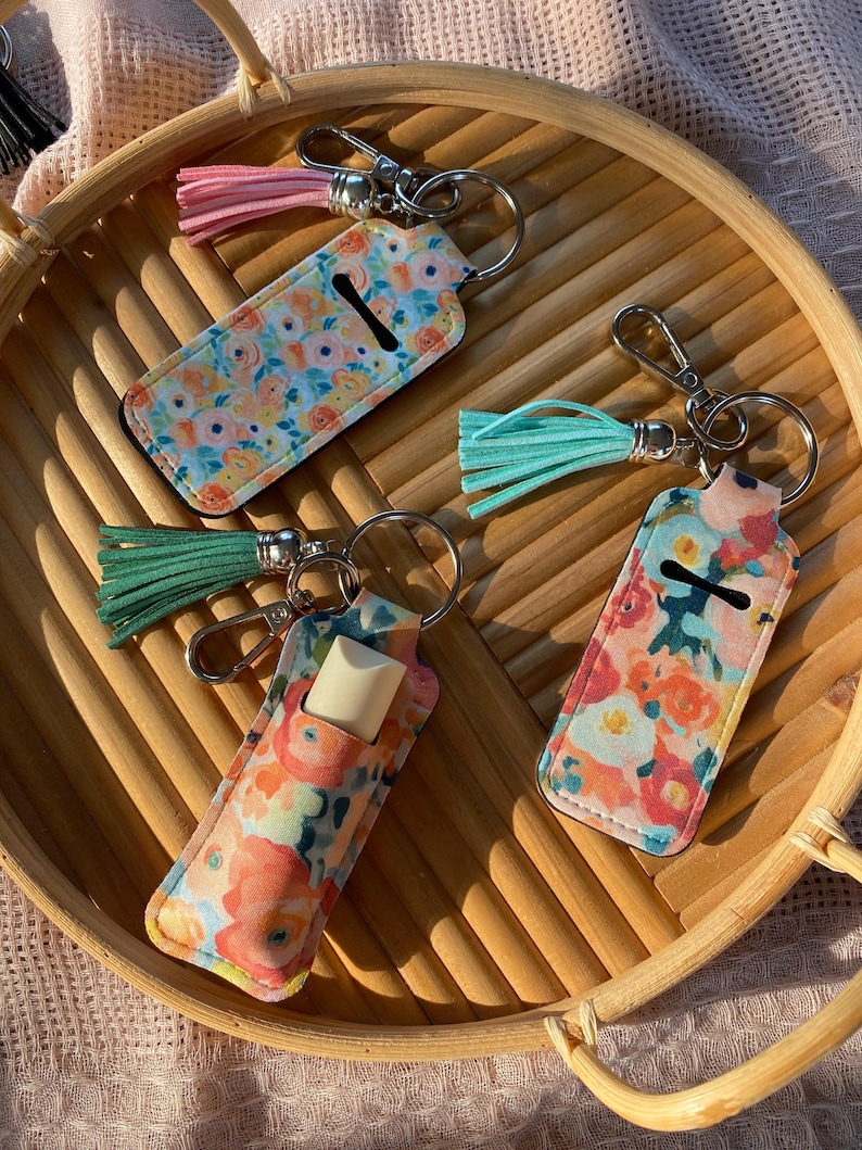 Lip Balm Holder Keychain, Girly Chapstick Key Fob, Boho Lipstick