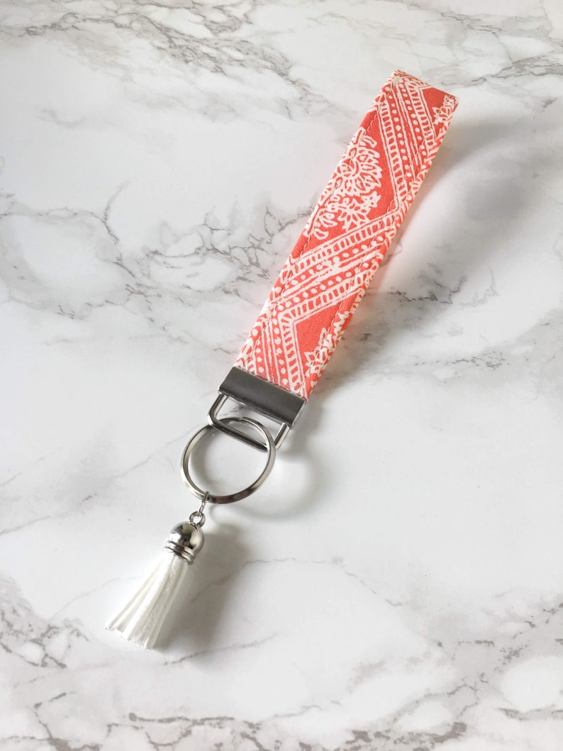 Orange Wristlet Keychain Coral Key Fob Wristlet Keychain Etsy