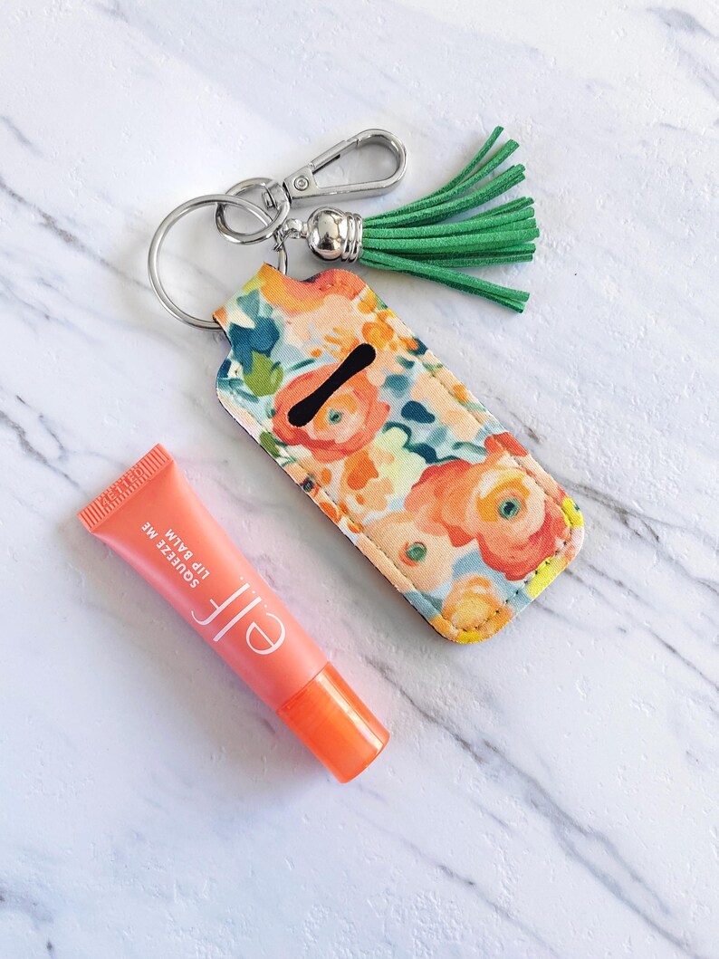 Lip Balm Holder Keychain, Girly Chapstick Key Fob, Boho Lipstick
