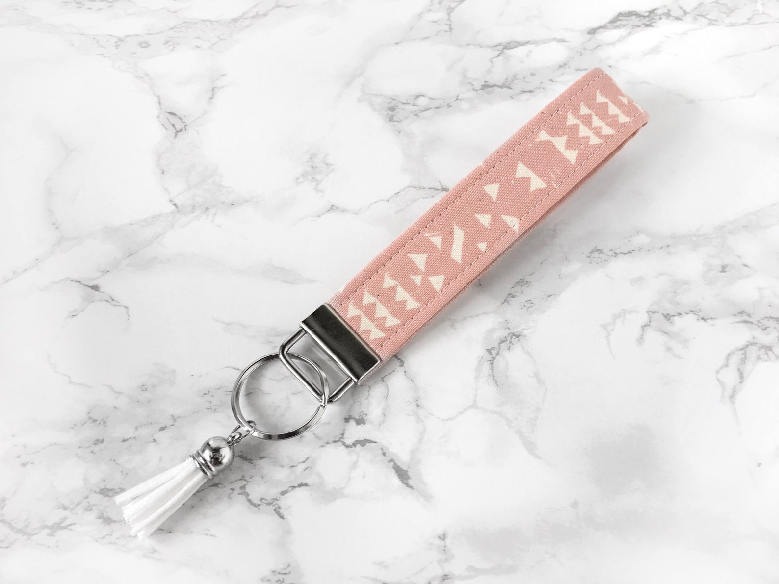 Cotton Steel Wristlet Keychain Pink Girly Keychain Key Fob Etsy