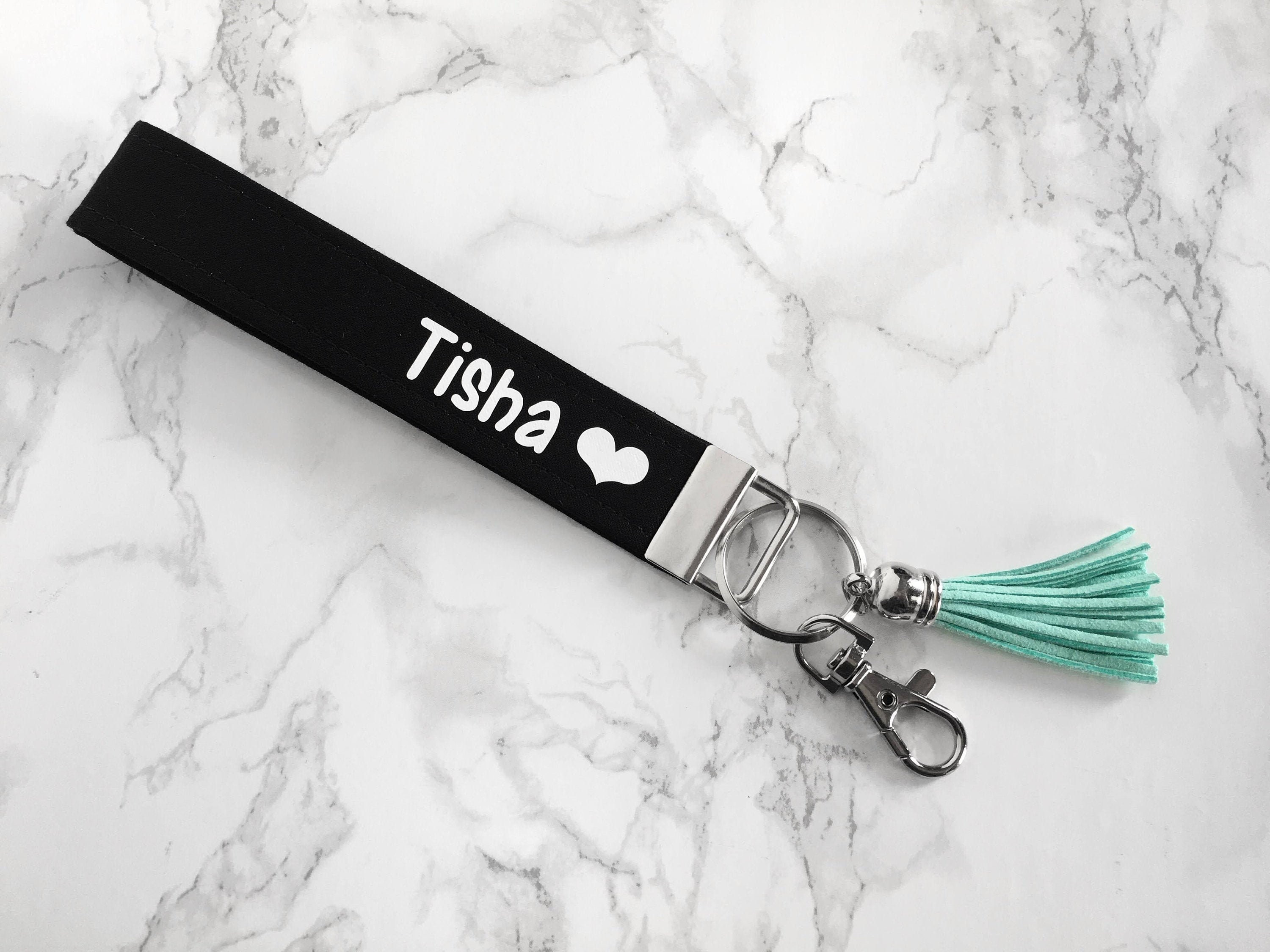 Black Personalized Wristlet Keychain Gift for Her Etsy