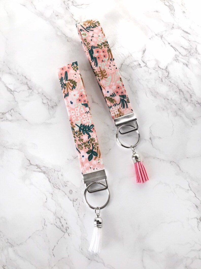 Pink Floral Rifle Paper Co Wristlet Keychain Key Fob Keychain Etsy