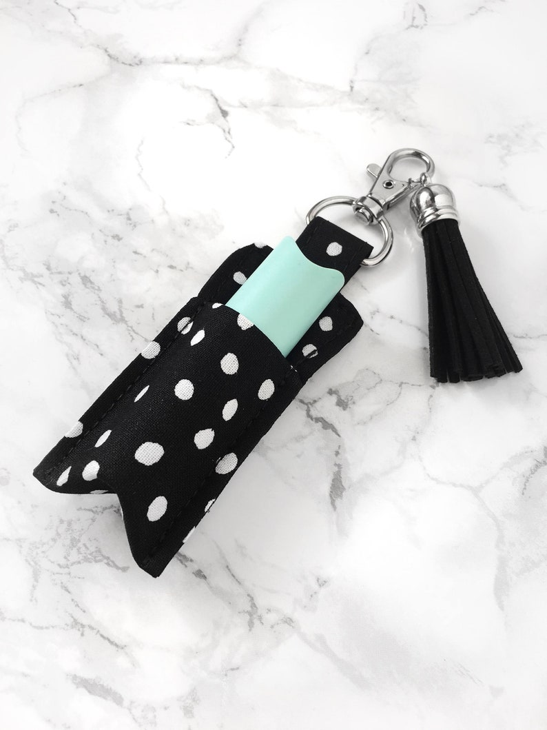 Polka Dot Chapstick Holder Keychain Black Lip Balm Holder Etsy