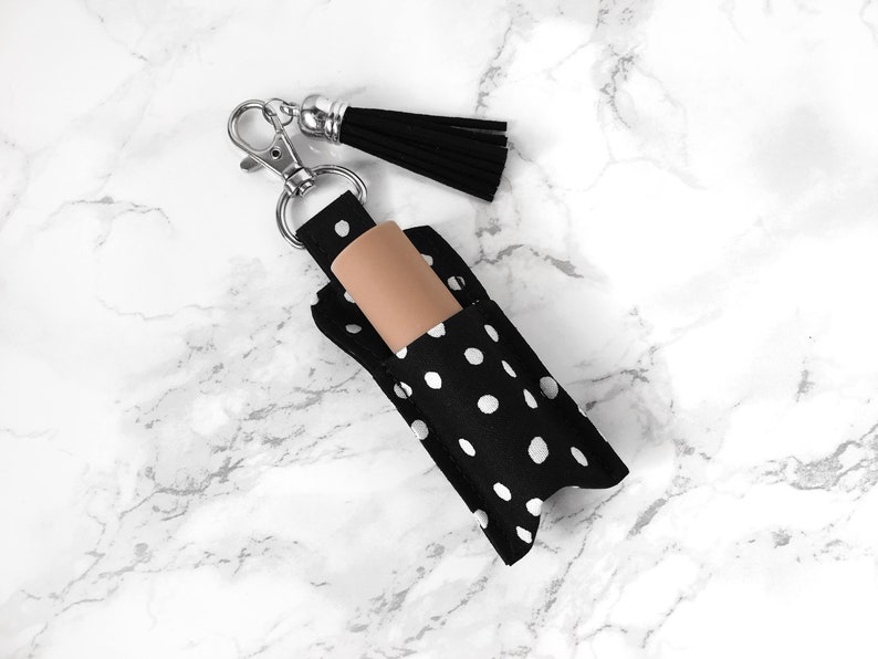 Polka Dot Chapstick Holder Keychain Black Lip Balm Holder Etsy