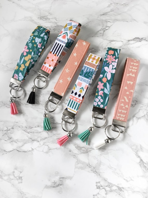 Boho Floral Wristlet Keychain, Turquoise Key Fob Wristlet, Floral Keychain  for Woman, Key Wristlet for Her, Girly Keychain, Pink Wristlet 