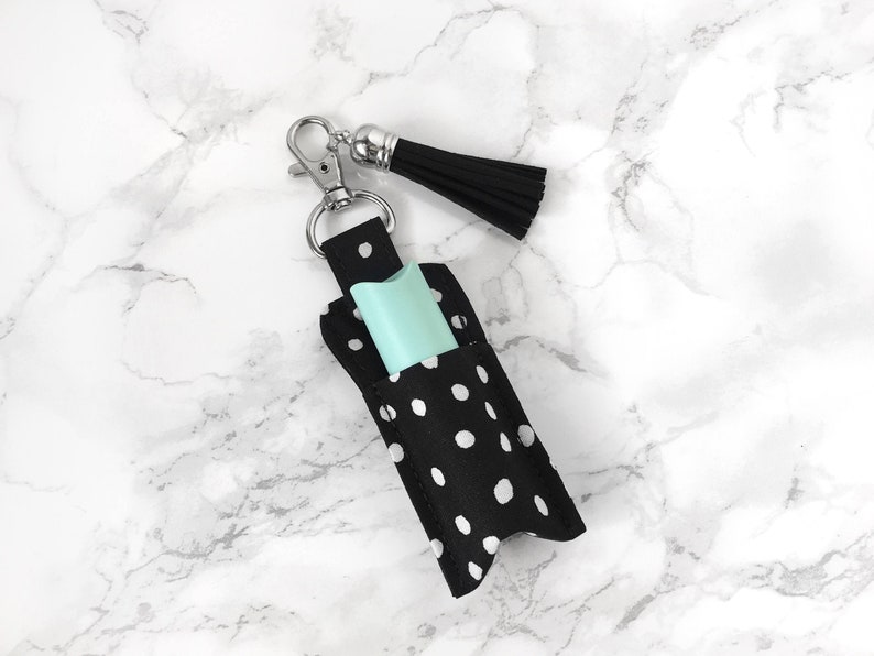 Polka Dot Chapstick Holder Keychain Black Lip Balm Holder Etsy