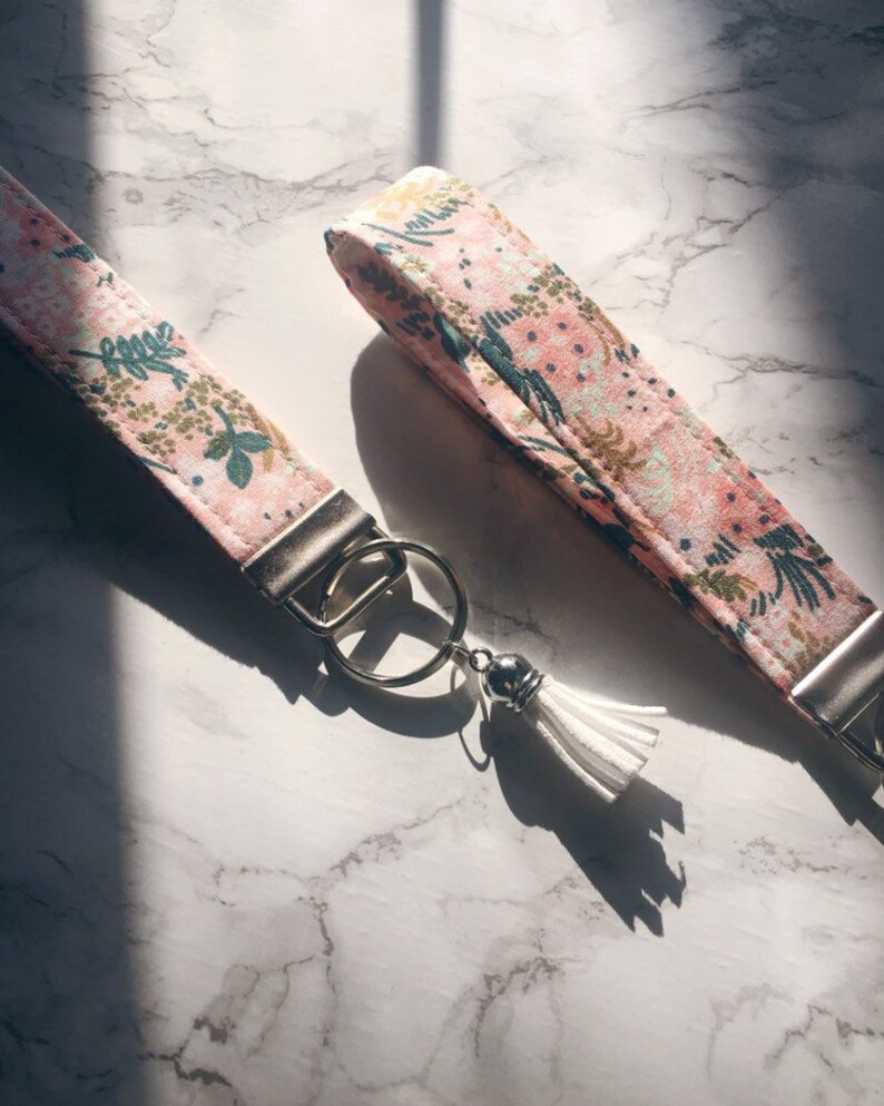 Pink Floral Rifle Paper Co Wristlet Keychain Key Fob Keychain Etsy