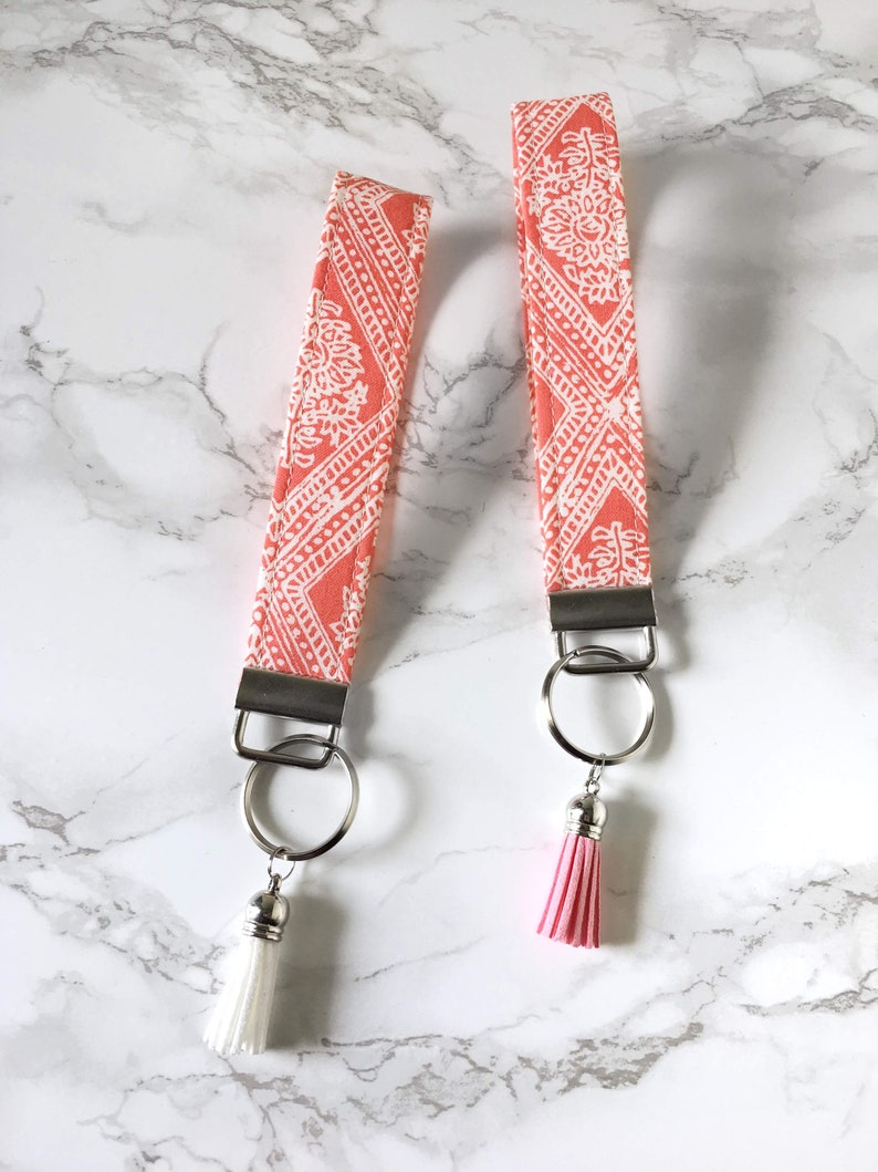 Orange Wristlet Keychain Coral Key Fob Wristlet Keychain Etsy