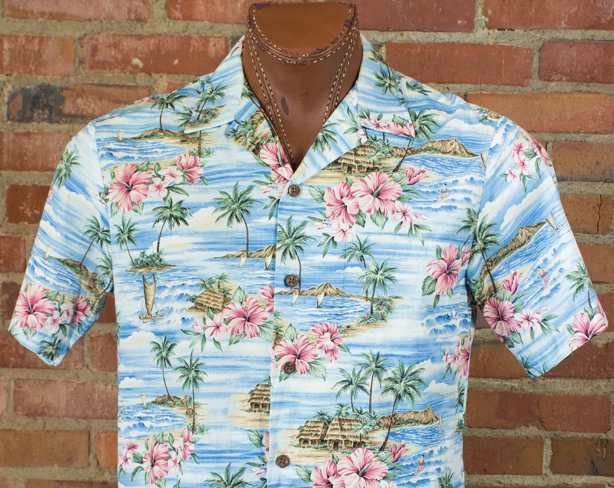 Discover Vintage 80s RJC LTD Blue and Pink Floral Hawaiian