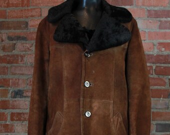 Brown Suede Coat Jacket Faux Fur Lining 
