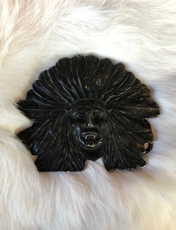 Vintage Indian Chief Brass Belt Buckle