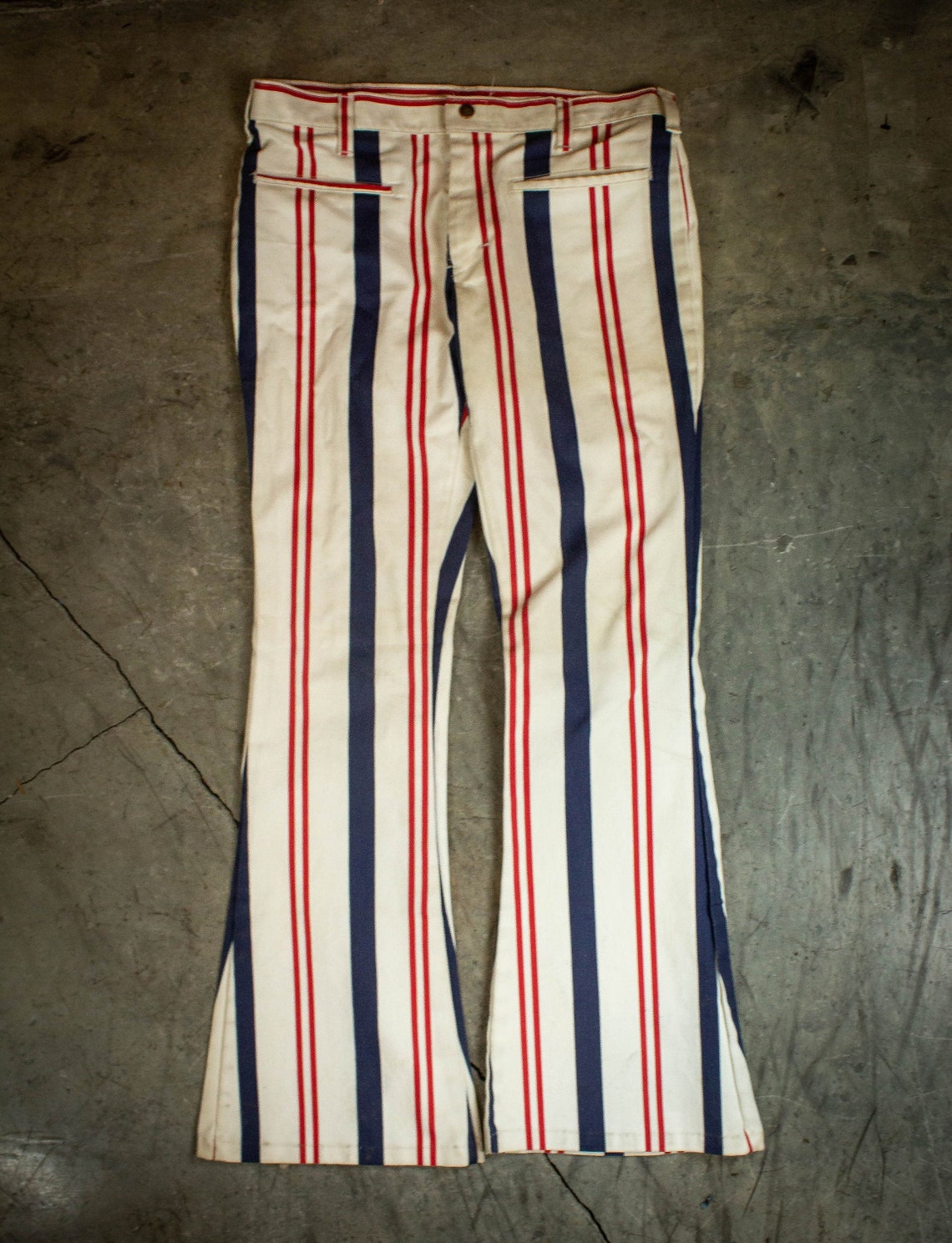 red and white striped flare pants