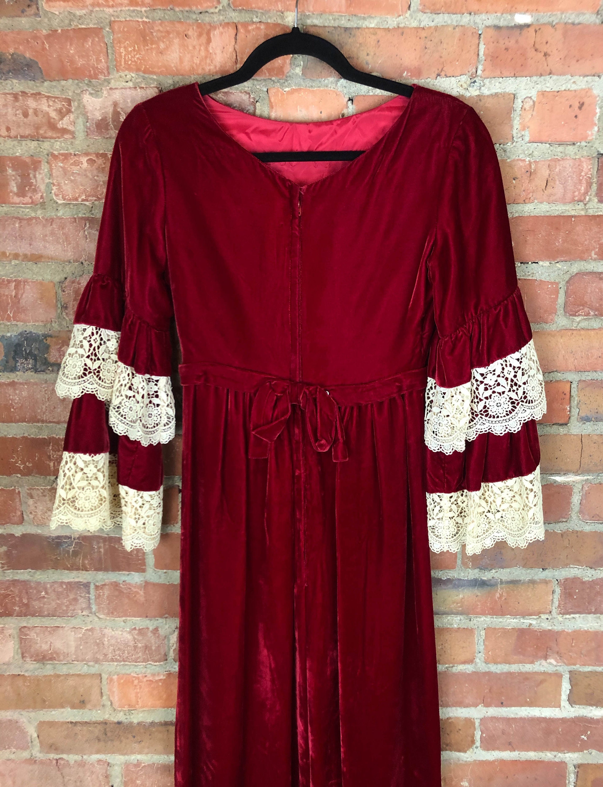 Women's Vintage 60's Union Made Red Velvet Maxi Dress | Etsy