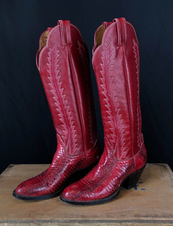 Vintage Tony Lama Red Reptile Leather 