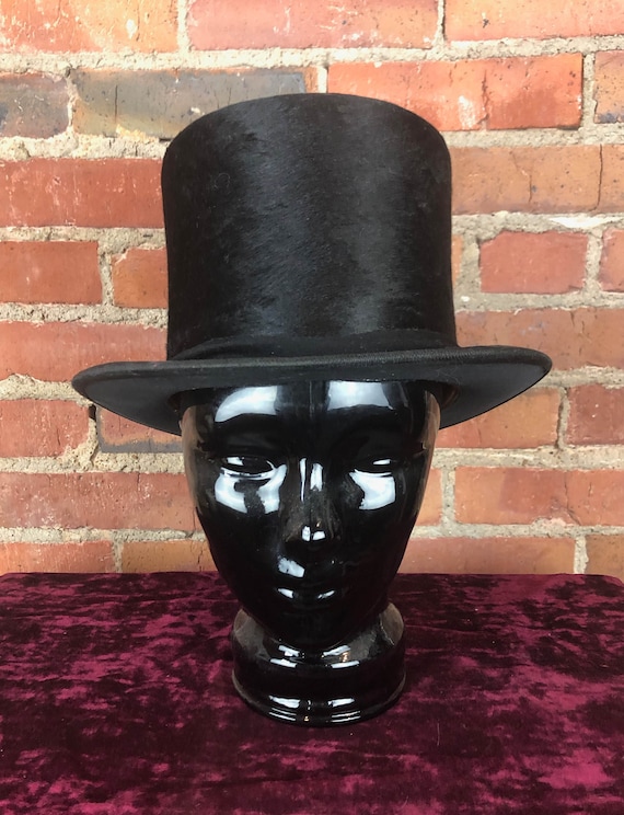 Vintage 30's Black Beaver Top Hat - Medium