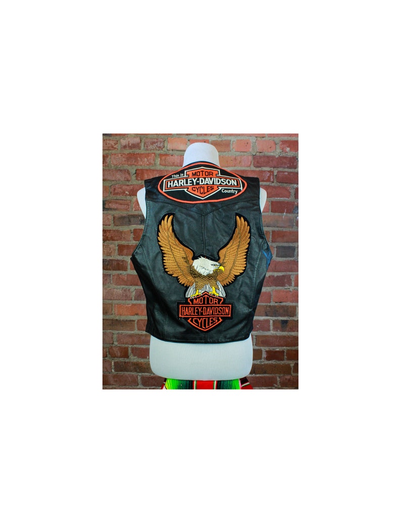 Vintage 80/'s Harley Davidson Vest Leather Biker Riding Motorcycle Patch Black Unisex Medium